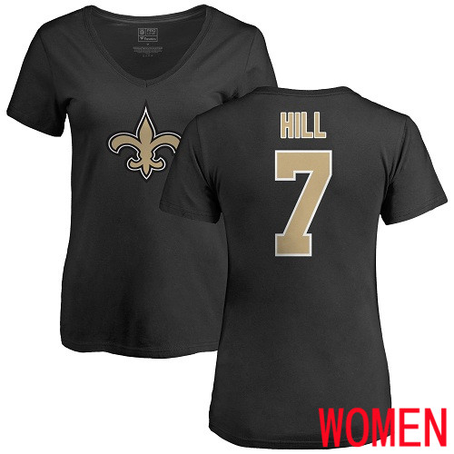 New Orleans Saints Black Women Taysom Hill Name and Number Logo Slim Fit NFL Football #7 T Shirt->nfl t-shirts->Sports Accessory